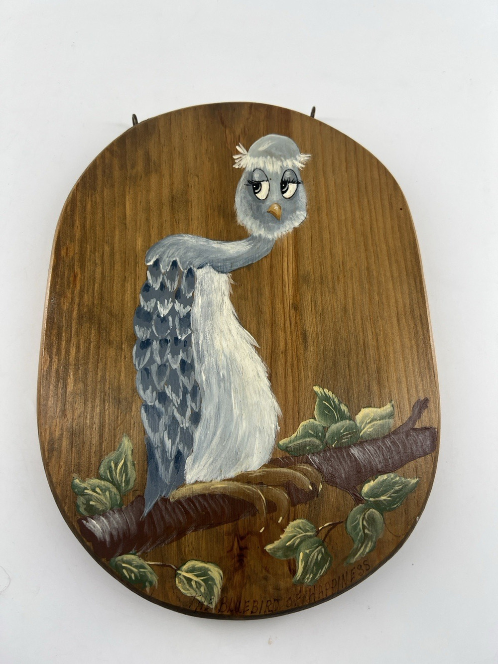 Vintage Hand Painted Art Oval Bird Painting on Wood Cottagecore Granny Country